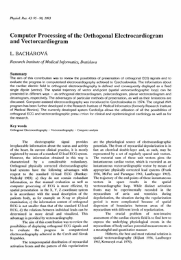 Computer Processing of the Orthogonal Electrocardiogram and Vectorcardiogram