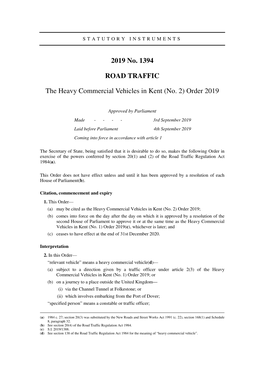 The Heavy Commercial Vehicles in Kent (No. 2) Order 2019