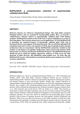 A Comprehensive Collection of Experimentally Validated Plant Nlrs