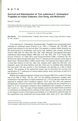 Coleoptera: Trogidae) on Insect Cadavers, Cow Dung, and Mushroom