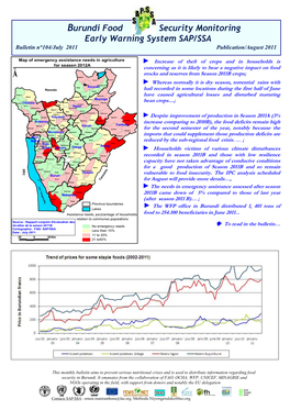 Burundi Food Security Monitoring Early Warning System SAP/SSA Bulletin N° 104/July 2011 Publication/August 2011