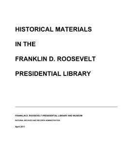 Historical Materials in the Franklin D. Roosevelt Presidential Library