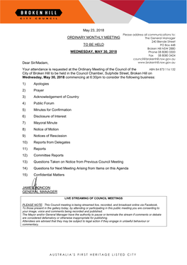 Agenda of Ordinary Meeting of the Council