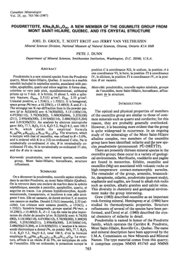 POUDRETTEITE, Knarb3si12o3e, a NEW MEMBER of the OSUMILITE GROUP from MONT SAINT-HILAIRE, OUEBEC, and ITS CRVSTAL STRUCTURE Assr