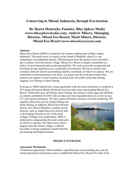 Conserving in Misool, Indonesia, Through Eco-Tourism by Shawn