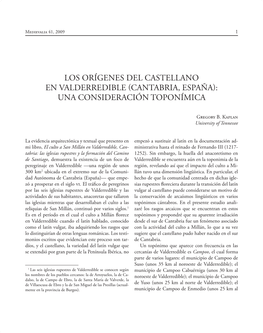 Los Orígenes Del Castellano En Valderredible (Cantabria, España): Una Consideración Toponímica