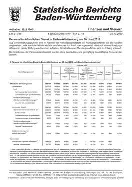 Personal Im Öffentlichen Dienst in Baden-Württemberg Am 30. Juni 2019