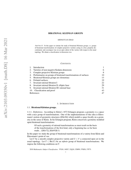 Arxiv:2103.09350V1 [Math.DS] 16 Mar 2021 Nti Ae Esuytegopo Iainltransformatio Birational Vue