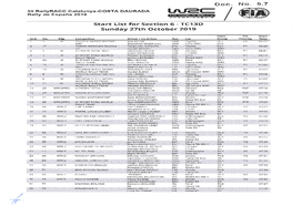 Doc. No. 5-7 55 Rallyragg Gatalunya-COSTA DAURADA Urfee Rally De España2019 Çffi Start List for Section 6 - TC13D Sunday 27Th October 2019