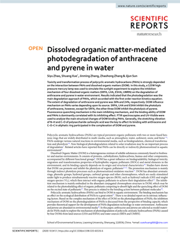 Dissolved Organic Matter-Mediated Photodegradation of Anthracene and Pyrene in Water Siyu Zhao, Shuang Xue*, Jinming Zhang, Zhaohong Zhang & Jijun Sun