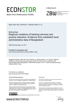 Regional Variations of Banking Services and Poverty Reduction: Evidence from Subdistrict Level Administrative Data of Bangladesh