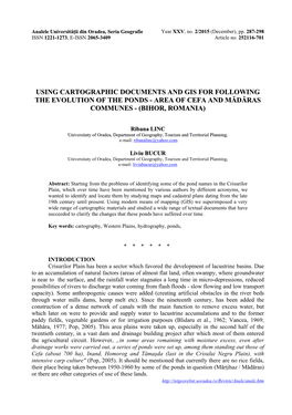 Using Cartographic Documents and Gis for Following the Evolution of the Ponds - Area of Cefa and Mădăras Communes - (Bihor, Romania)