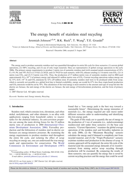 The Energy Benefit of Stainless Steel Recycling