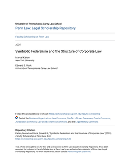 Symbiotic Federalism and the Structure of Corporate Law