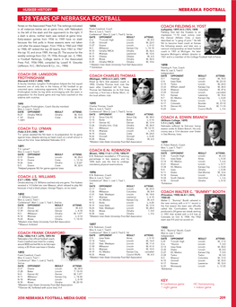 128 YEARS of NEBRASKA FOOTBALL Notes on the Associated Press Poll: the Rankings Indicated 1894 COACH FIELDING H