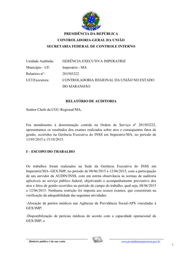 Presidência Da República Controladoria-Geral Da União Secretaria Federal De Controle Interno