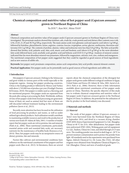 Chemical Composition and Nutritive Value of Hot Pepper Seed (Capsicum Annuum) Grown in Northeast Region of China Yu ZOU1*, Kun MA1, Mixia TIAN1