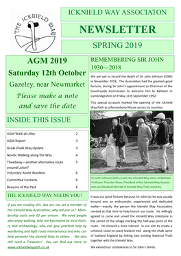 Newsletter Spring 2019 Agm 2019 Remembering Sir John 1930—2018