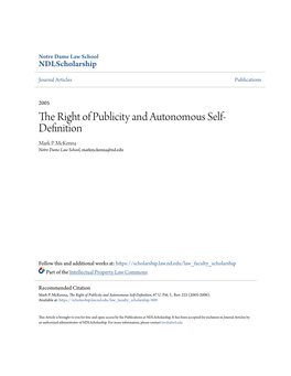 The Right of Publicity and Autonomous Self-Definition, 67 U