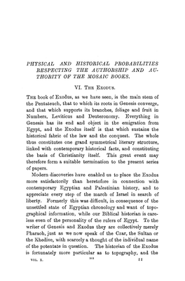 Physical and Historical Probabilities Respecting the Authorship and a U­ Thority of the Mosaic Books