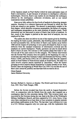 Of the Japanese Attack on Pearl Harbor (Which He Notes Anticipates Many of Kam's Conclusions), in Part Because of Advances in Intelligence Collection Technologies