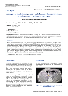 Medial Arcuate Ligament Syndrome As Acute Coronary Syndrome: a Case Report