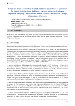 Edicto De 24 De Septiembre De 2008, Sobre Un Acuerdo De La Comisión