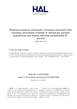 Functional Analysis of Genomic Variations Associated with Emerging Artemisinin Resistant P