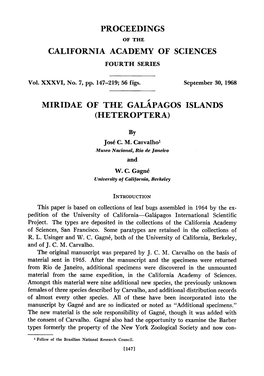 Proceedings California Academyof Sciences Miridae of the Galapagos Islands