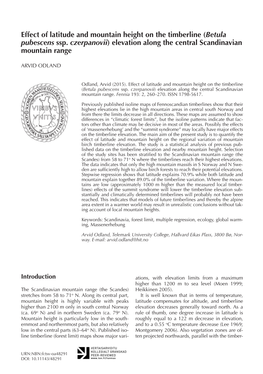 Effect of Latitude and Mountain Height on the Timberline (Betula Pubescens Ssp