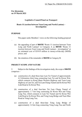 Administration's Paper on Route 11 (Section Between Yuen Long And