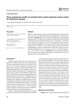 Gene Expression Profile of Amyloid Beta Protein-Injected Mouse Model for Alzheimer Disease