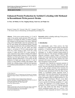 Enhanced Protein Production by Sorbitol Co-Feeding with Methanol in Recombinant Pichia Pastoris Strains