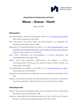 Mauer – Grenze – Flucht