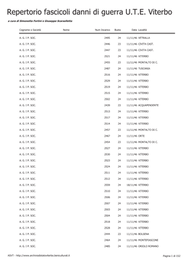 Repertorio Fascicoli Danni Di Guerra U.T.E. Viterbo a Cura Di Simonetta Fortini E Giuseppe Scarselletta