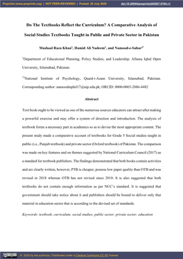 Do the Textbooks Reflect the Curriculum? a Comparative Analysis of Social Studies Textbooks Taught in Public and Private Sector