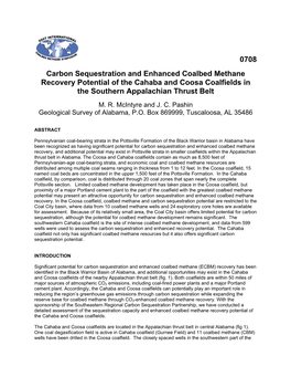 0708 Carbon Sequestration and Enhanced Coalbed Methane Recovery Potential of the Cahaba and Coosa Coalfields in the Southern