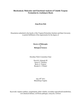 Biochemical, Molecular and Functional Analysis of Volatile Terpene Formation in Arabidopsis Roots