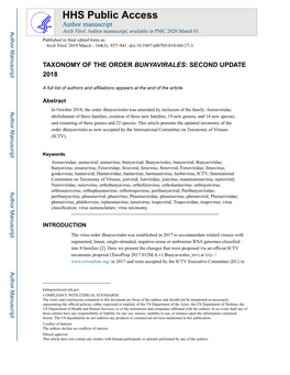 Taxonomy of the Order Bunyavirales: Second Update 2018