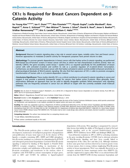 Ck1e Is Required for Breast Cancers Dependent on B- Catenin Activity