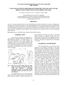 A New Collection of Hipparionine from the Type Locality of the Dhok Pathan Formation of the Middle Siwaliks