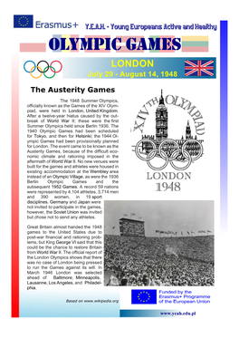 OLYMPIC GAMES LONDON July 29 - August 14, 1948