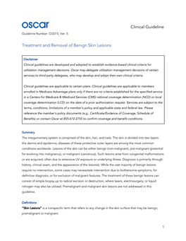 Clinical Guideline Treatment and Removal of Benign Skin Lesions