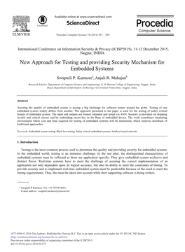 New Approach for Testing and Providing Security Mechanism for Embedded Systems