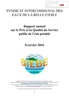 Rapport Annuel Sur Le Prix Et La Qualité Du Service Public D'eau Potable