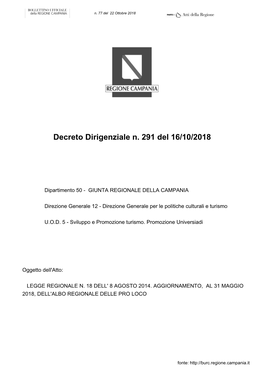 Decreto Dirigenziale N. 291 Del 16/10/2018