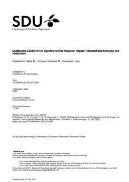 Multifaceted Control of GR Signaling and Its Impact on Hepatic Transcriptional Networks and Metabolism