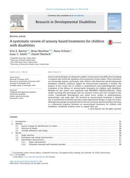 A Systematic Review of Sensory-Based Treatments for Children with Disabilities