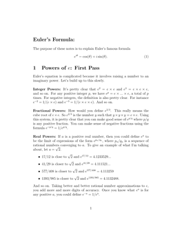 Euler's Formula: 1 Powers of E: First Pass