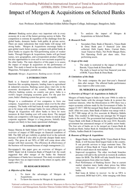 Impact of Mergers & Acquisitions on Selected Banks